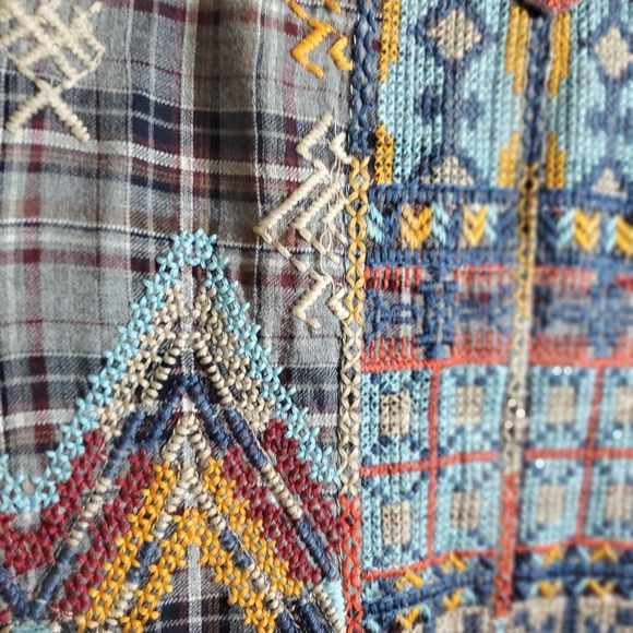 Johnny Was 3J Workshop Flannel Embroidered Tunic With Pearl Snap Buttons Size S - Picture 3 of 16